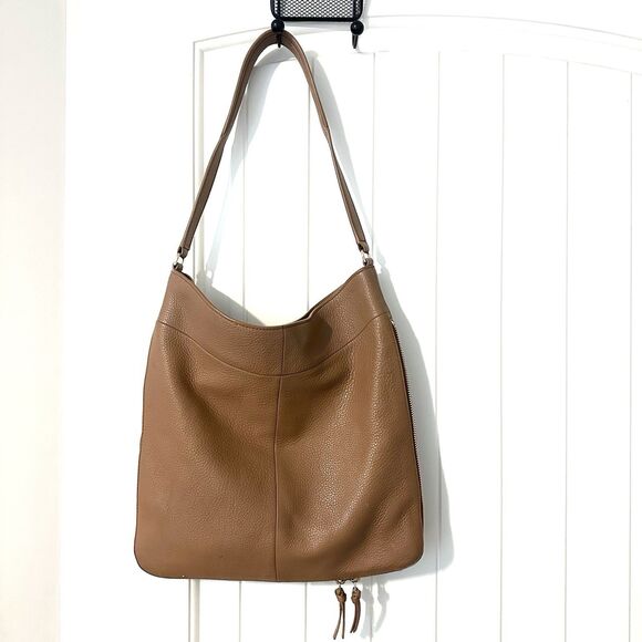 Tory Burch Ivy Hobo Shoulder Bag Brown Pebbled Leather Zip Around Expands - Picture 2 of 7